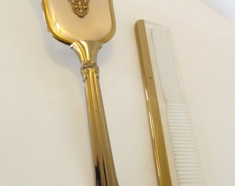 Vintage gold tone brush and comb set