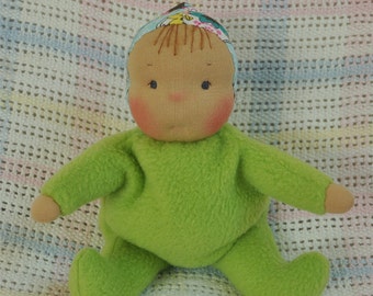Fretta's original Waldorf Style Weighted Baby. 9" / 23 cm soft sculpture Cloth Doll. Baby's First Doll. Child Friendly Baby Doll.