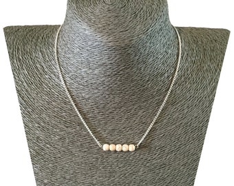HOWLITE Minimalistic 5 Bead Row Charm Pendant NECKLACE on Silverplated Chain