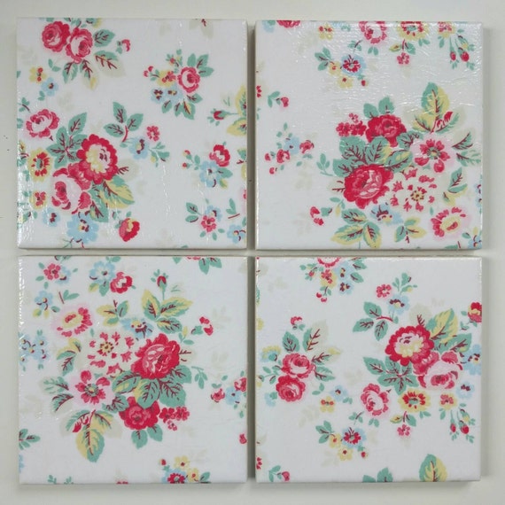 shabby chic ceramic coasters in cath kidston trailing floral shabby chic ceramic coasters in cath kidston trailing floral