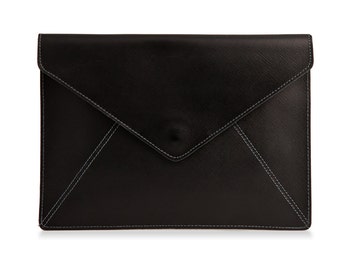 Black Leather Envelope Clutch, Evening Leather Clutch Bag