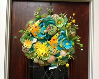 Welcome Spring Easter Deco Mesh Wreath by HertasWreaths on Etsy