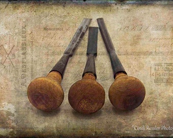 Vintage Chisels, Wood Carving Tools, Photography, Antique Tools, Vintage Woodworker Tools, Still Life Photography