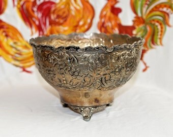 Embossed footed bowl…silver plate pedestal bowl...compote bowl…