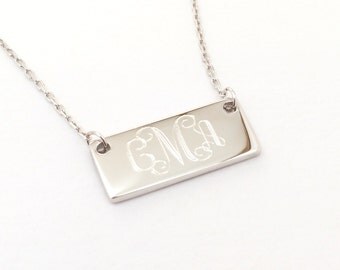 Sterling Silver Monogram Tiny Bar Necklace Monogrammed Bar Necklace for Girls Bridesmaid Gift Present