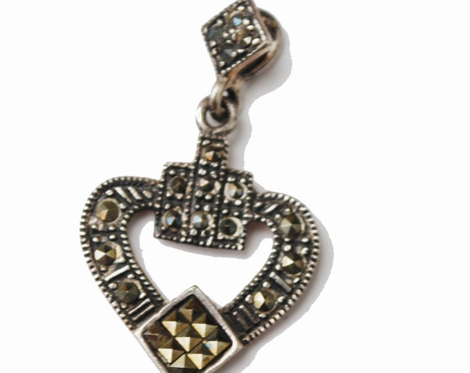 vintage Sterling Marcasite Heart Pendant vintage finding re-purpose destash