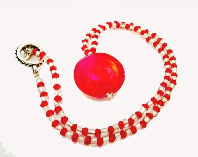 Murano Glass Bead Necklace with clear and Red color crystal glass beads