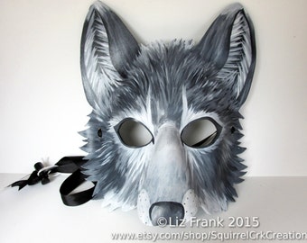 Leather Grey Wolf Mask, Gray wolf, Animal mask, Fursona, Halloween Costume, Theater, Mardi Gras, Halloween Mask, Cosplay, Fantasy mask