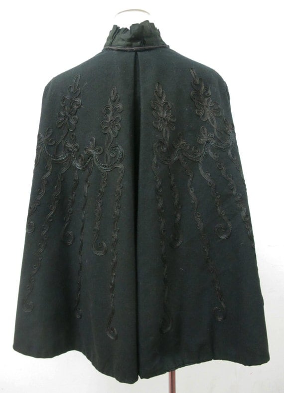 1900s Victorian Mourning Cape with Hair Embroidery by ExileVintage