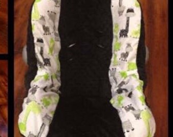 Custom order request Infant car seat cover giraffe cotton fabric black minky fabric