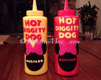 Hot Diggity Dog Mickey Mouse Ketchup, Mustard and Mayo Bottles/Mickey Mouse Party Decor/ketchup mustard condiments/minnie mouse party decor/