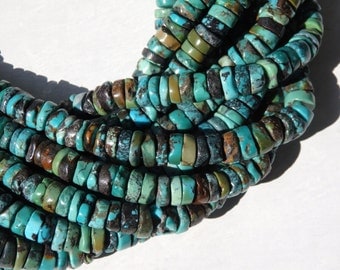 NEW! 9mm Natural turquoise heishi beads - full strand of irregular turquoise heishi beads in natural tones, natural turquoise beads, 9mm