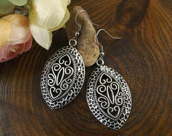 Ethnic Tribal Hmong Miao Silver Flower Filigree Flower Drop Dangle Earrings