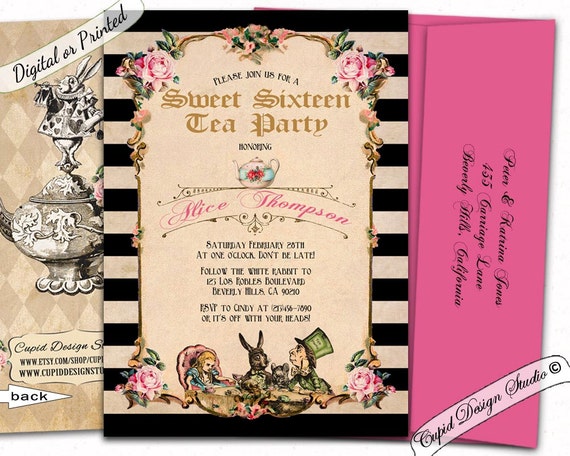 Alice In Wonderland Sweet 16 Invitations 1