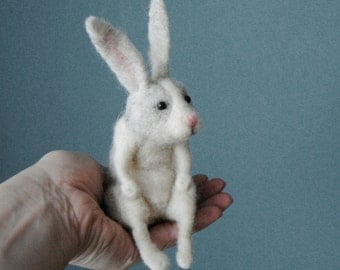 Needle Felted Rabbit, Felt Hare, Handmade Animal, Rabbit Doll - READY TO SHIP
