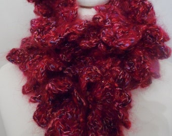 Echarpe 3 en 1 RUBIS FRELUCHE en mohair et laine - création Misty Tuss Tricote