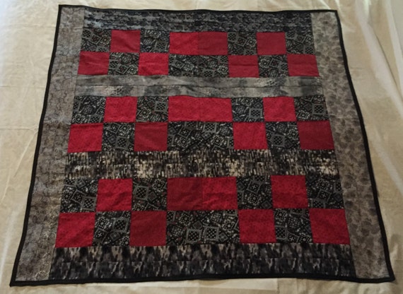 Red Black and Gray Quilt 41x42 LDT026 by lovedaydesignteam on Etsy