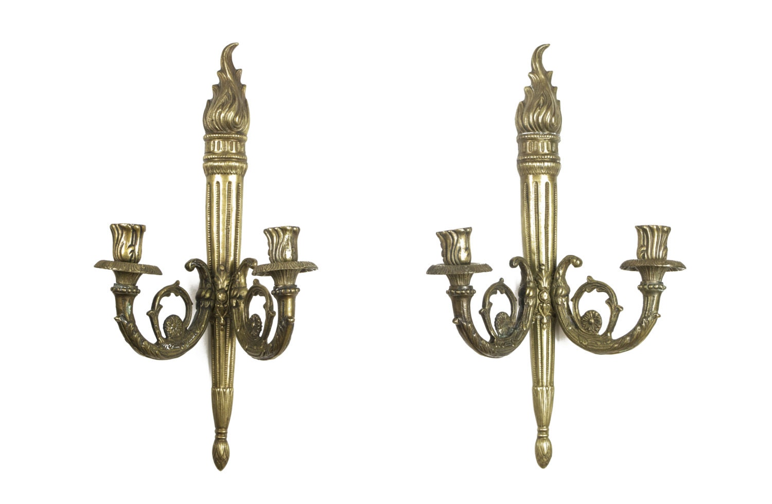 Neoclassical Brass Sconces Antique Torch Candle Sconce