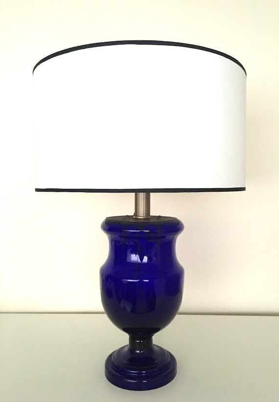 Vintage table lamp made of original antique cobalt blue glass