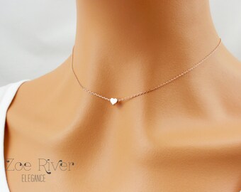 Choose rose gold, silver or gold heart choker. Tiny rose gold choker necklace. Elegant and dainty choker necklace