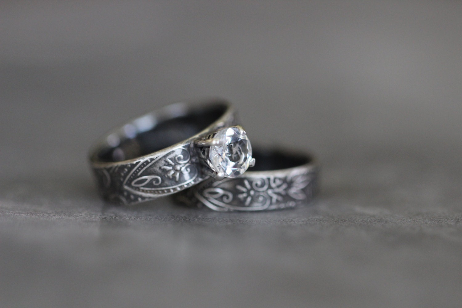 Wedding Ring Set Engagement Ring White Topaz Prong Setting