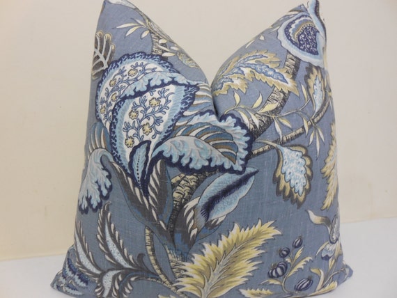 Blue Gray Brown Yellow Decorative Pillow Cover by ZourraDesigns