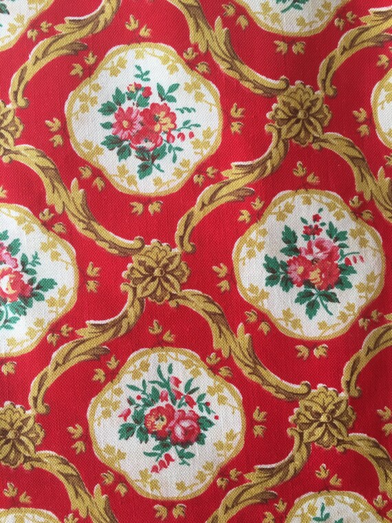 French Vintage Red Provencal Fabric Unused