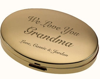 Personalized Gold Oval Compact Mirror Custom Engraved Free