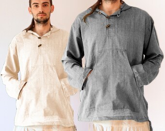 Long sleeve shirt with Hood - Hippie Grandad hoodie Plain Ethnic - Assorted colors