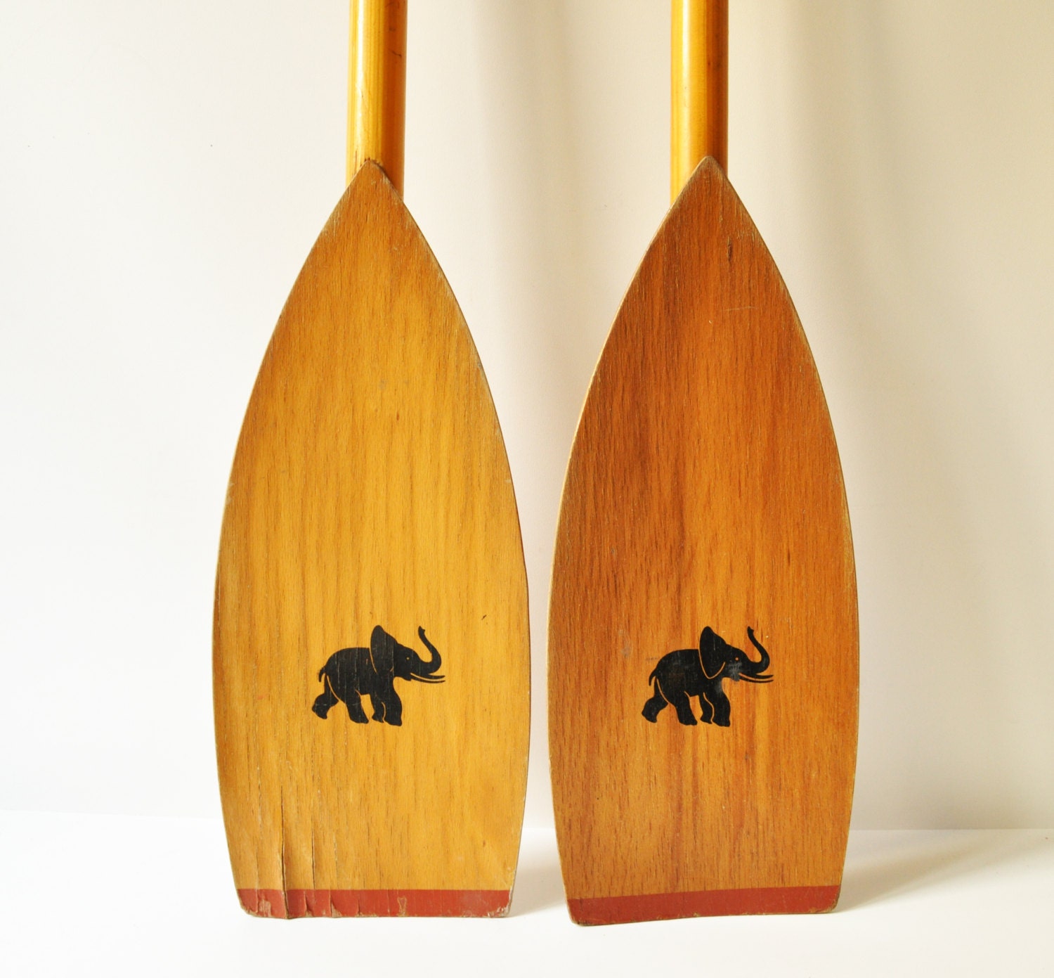 vintage wooden canoe/kayak oars boat paddles with elephant