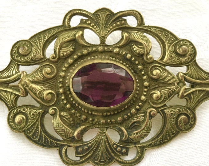 Art Nouveau Amethyst Brooch, Vintage Sash Pin, Art Nouveau Jewelry