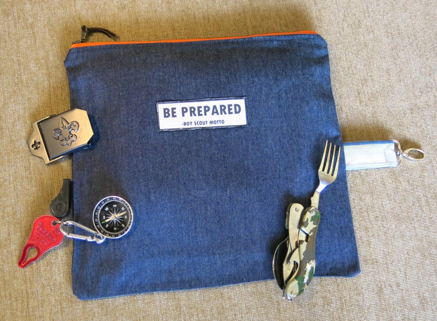 Boy / Cub Scout Camping Bag / Zipper Pouch Denim Bag with