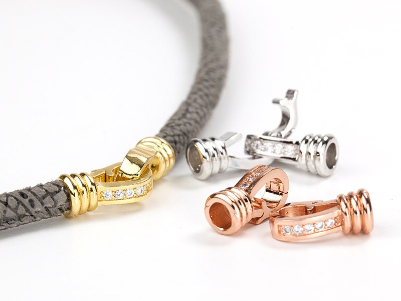 Leather Cord Clasp CZ Micro Pave Interlocking Buckle Fastener