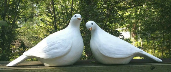 Two Large White Dove Statues Garden Statuesculpture Bird