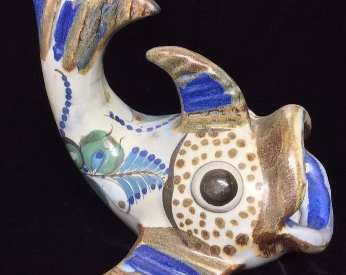 Mexican Pottery Fish Figurine, Dish Kitchen Soap Caddy, Mexico Folk Art, Pescado