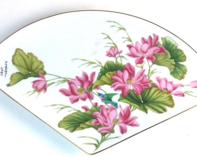 Vintage Kyoto Lotus Fan Plate Blossoms of the Japanese Year Limited Edition Wall Hanging Plate