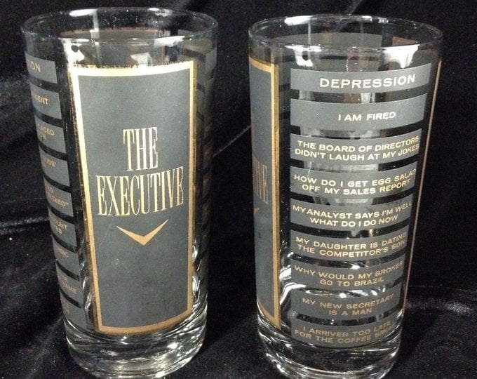 Vintage Highball Barware Glasses The Executive, Drinkware Set of 2 Cocktail Glasses