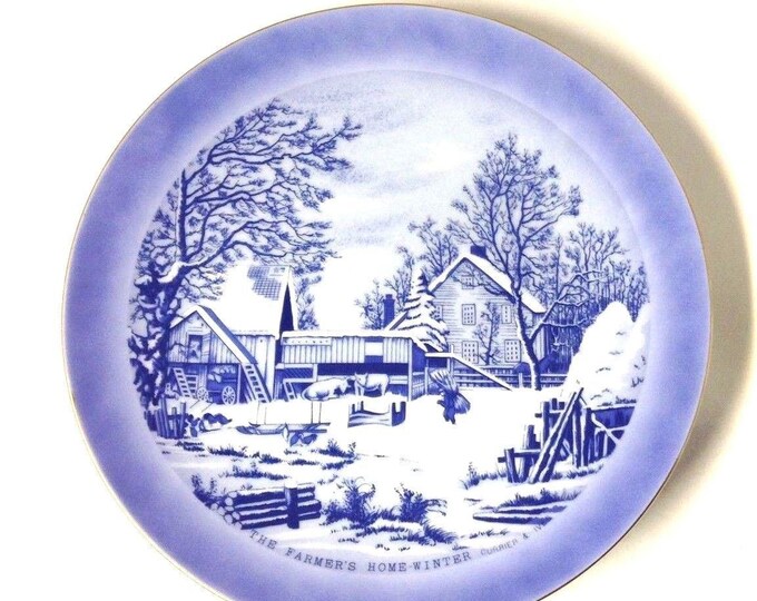 Set of 3 Vintge Currier and Ives Winter Scenes Collectible Plates Porcelain 8 1/2 Inch