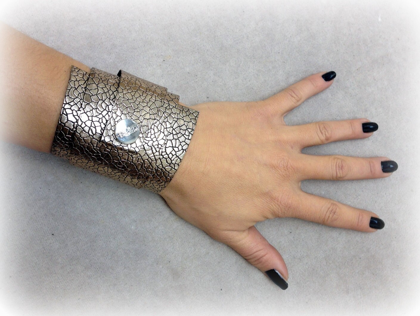 Handmade leather wrap around bracelet gold