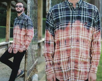 Bleached tie dye vintage plaid button up