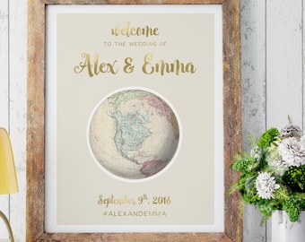 Antique Map Wedding Welcome Sign for Travel Theme Wedding Reception Signage in Vintage Style