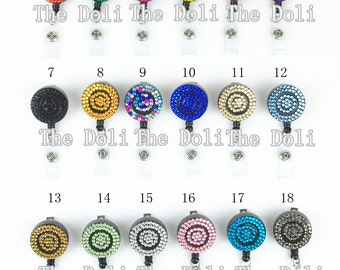 Multi Color Rhinestones ID Badge Holder RETRACTABLE Reel Swivel Spring Clip