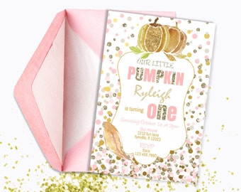 Our Little Pumpkin Is Turning One Invitation/Fall Birthday Party/Printable/Pumpkin Invitation