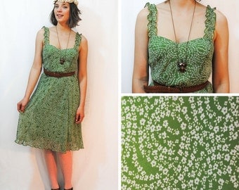 Green Dress - Green Sundress, Vintage Floral Dress, Green Floral Dress, Vintage Dresses