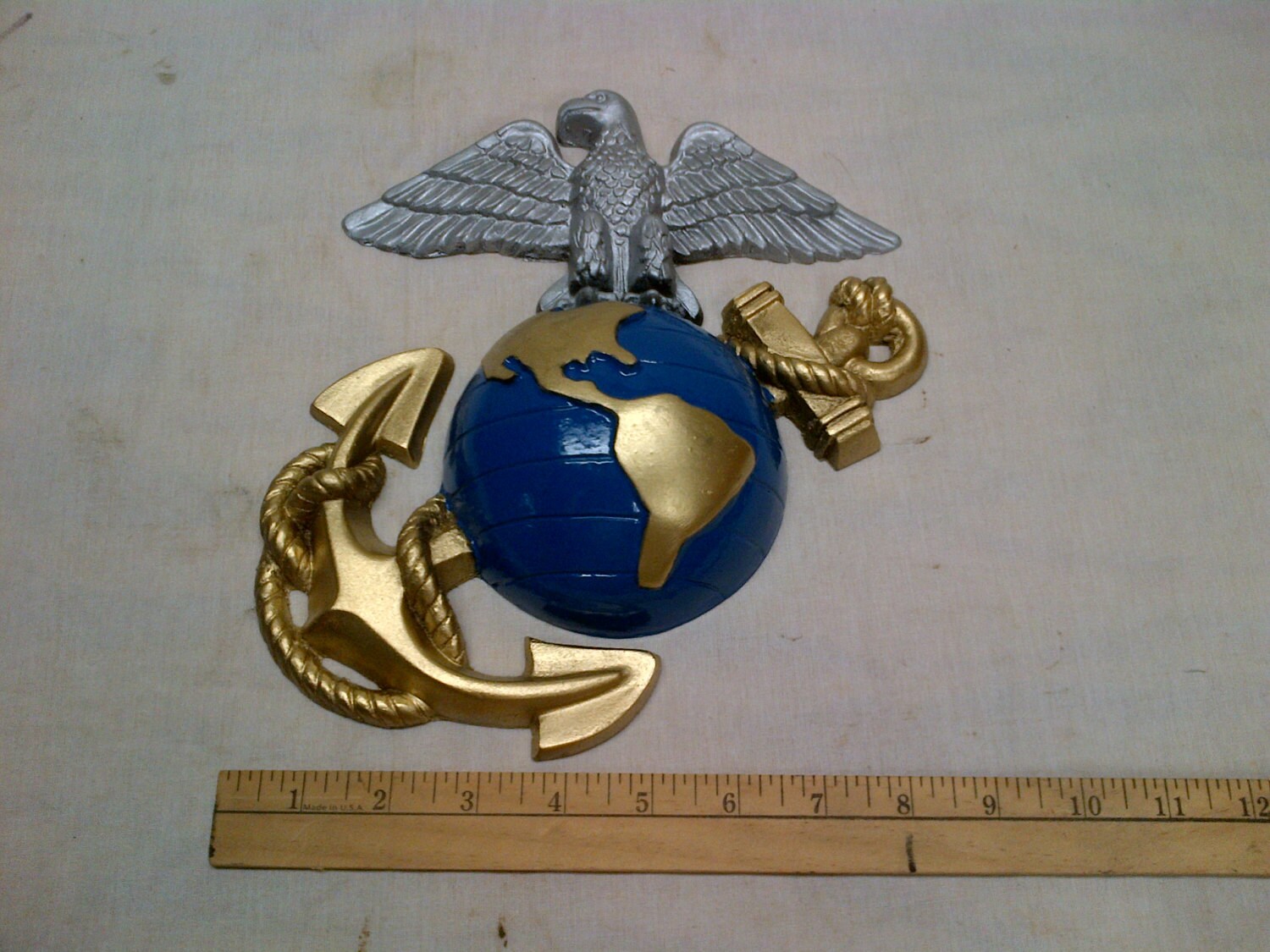 Eagle Globe & Anchor 9 Inch Silver Blue Gold