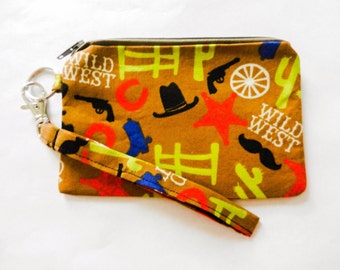 Western Cowboy Zippered Wristlet Purse