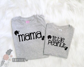 Mama and Little Peanut Elephant Grey shirts cute matching mommy and me outfit mother and daughter Matching Mother and Son Shirts Elephant