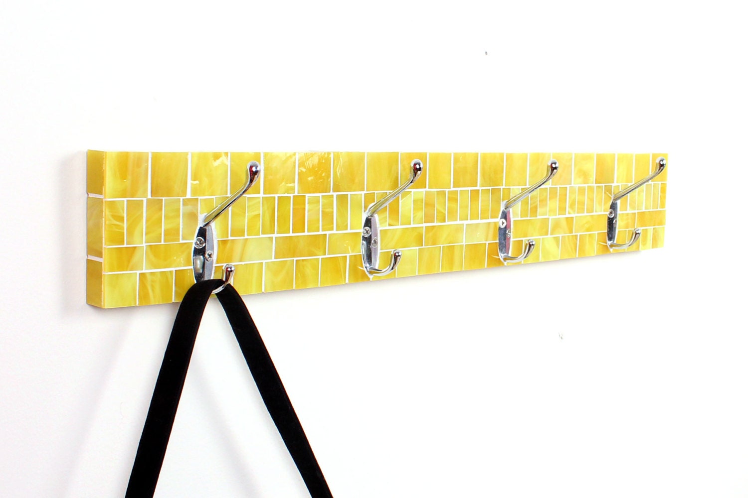 Mosaic Coat Hooks in Yellow Stained Glass 4 Double Hook Wall