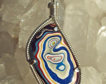 Fordite Pendant in Silver --Delicate