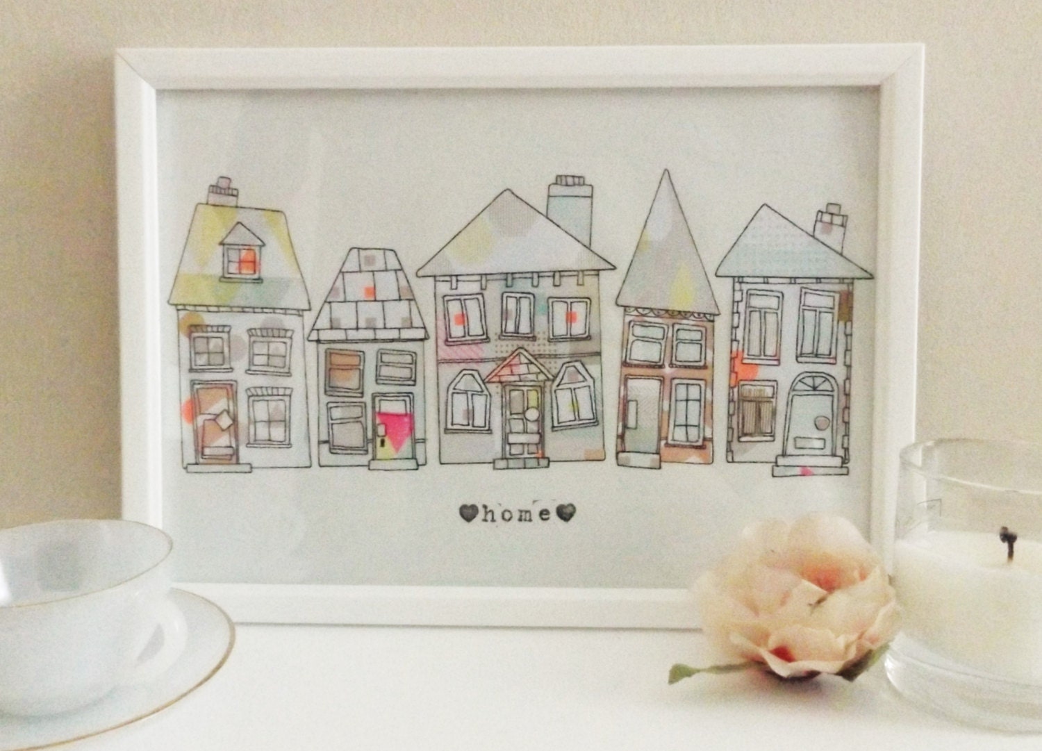 house drawing / housewarming gift / A4 framed / wall art